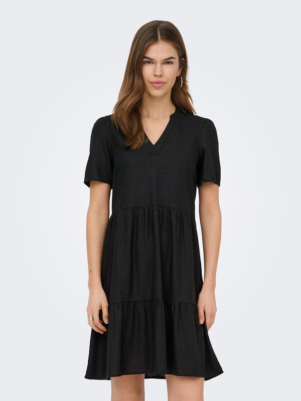 ONLTiri-goa ss v-neck linen blend dress ONLY black