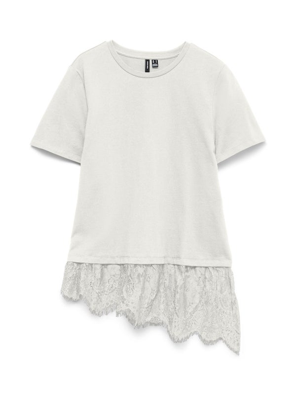 VMBrit ss o-neck lace t-shirt jrs VERO MODA snow white